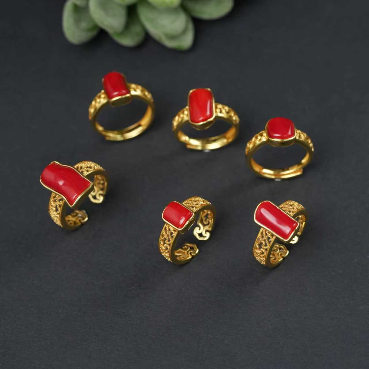 【小鱼专属】阿卡珊瑚随形戒指-D1040WH-多样性发一