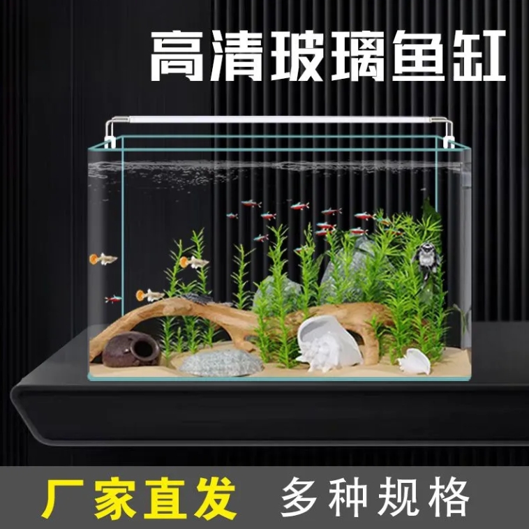 生态草缸小型免换水鱼缸造景全套桌面方形斗鱼金鱼乌龟缸养鱼生态