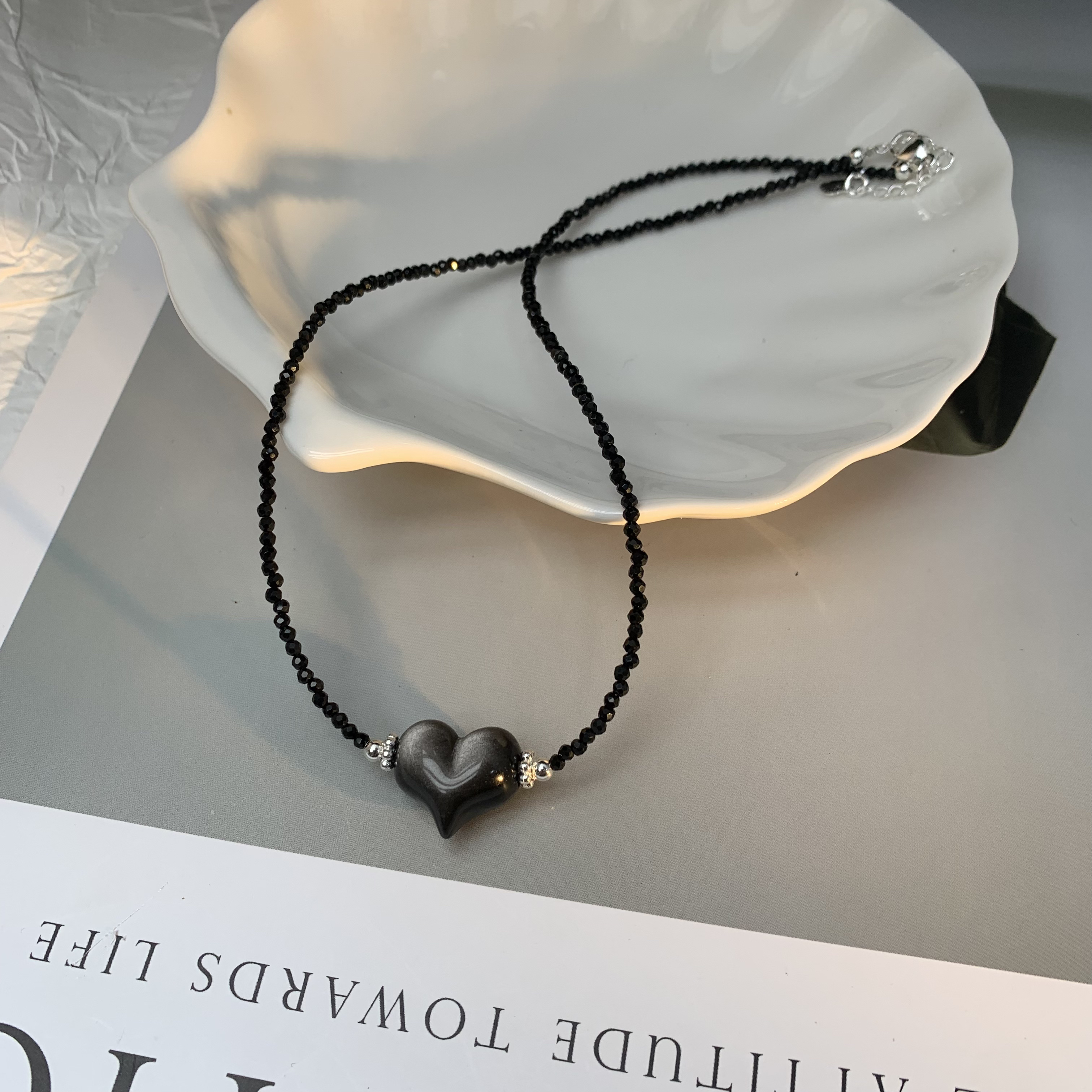 黑天然黑曜岩爱心项链 多样性发其一 F187