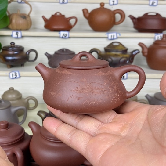 紫砂茶壶风釉羊角山紫泥150cc平盖石瓢