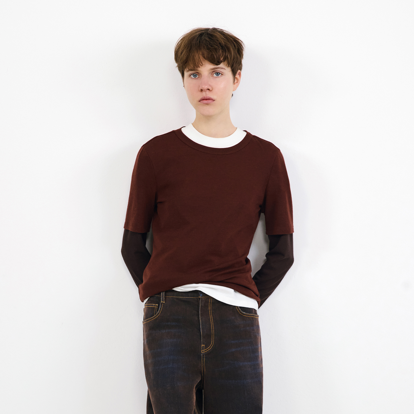 【VVNK JANE PLUS】noundnound拼接假两件长袖打底衫女25秋冬新款