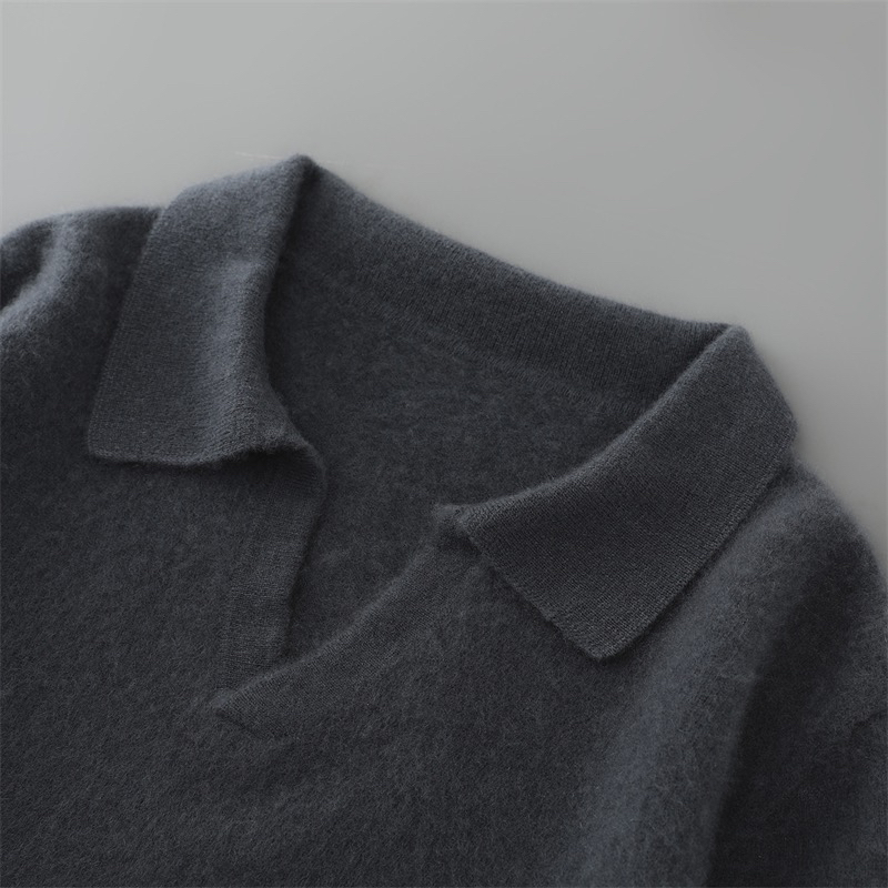 秋冬新款翻领POLO领常规款针织厚款羊绒套衫男士宽松纯色百搭羊毛