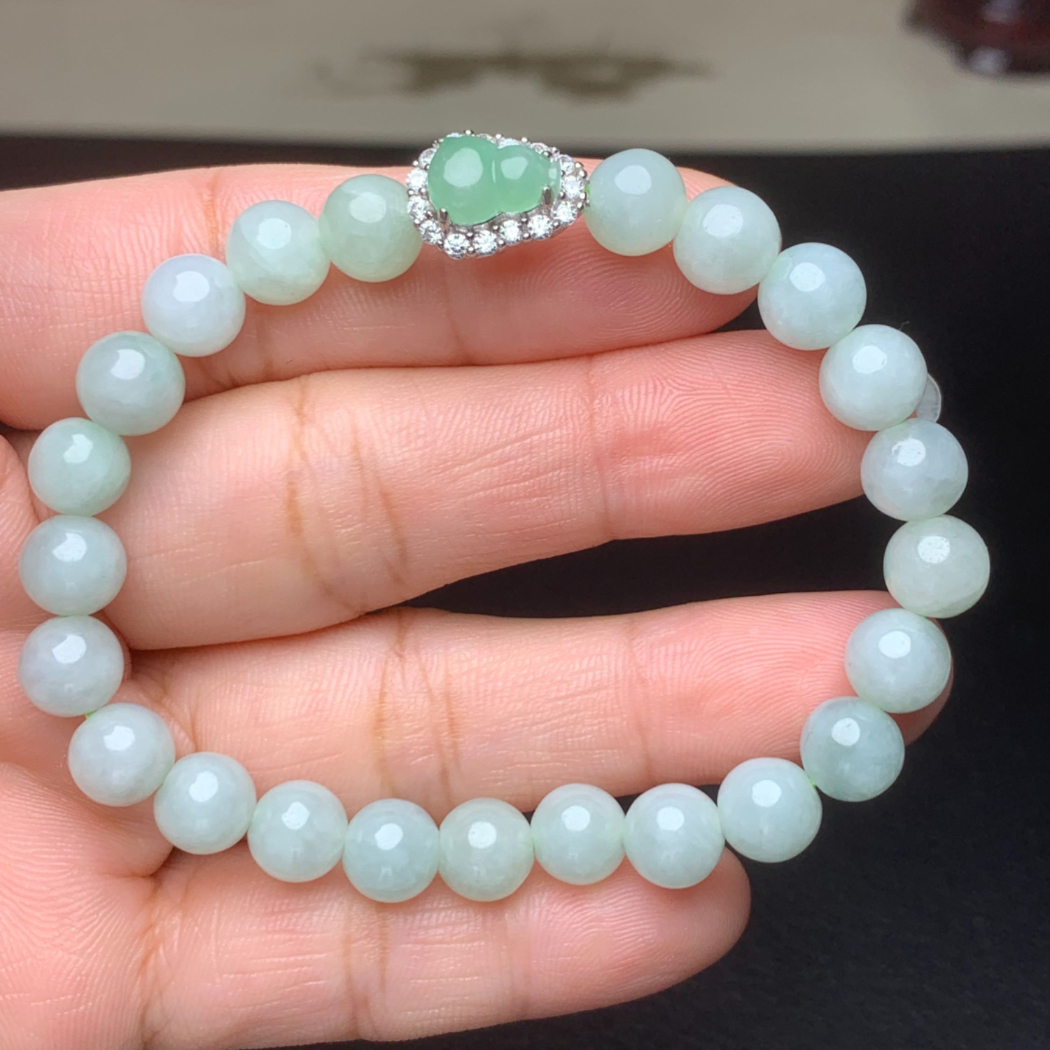 翡翠手串正品925银天然翡翠A货冰绿葫芦手链翡翠葫芦手串女礼物
