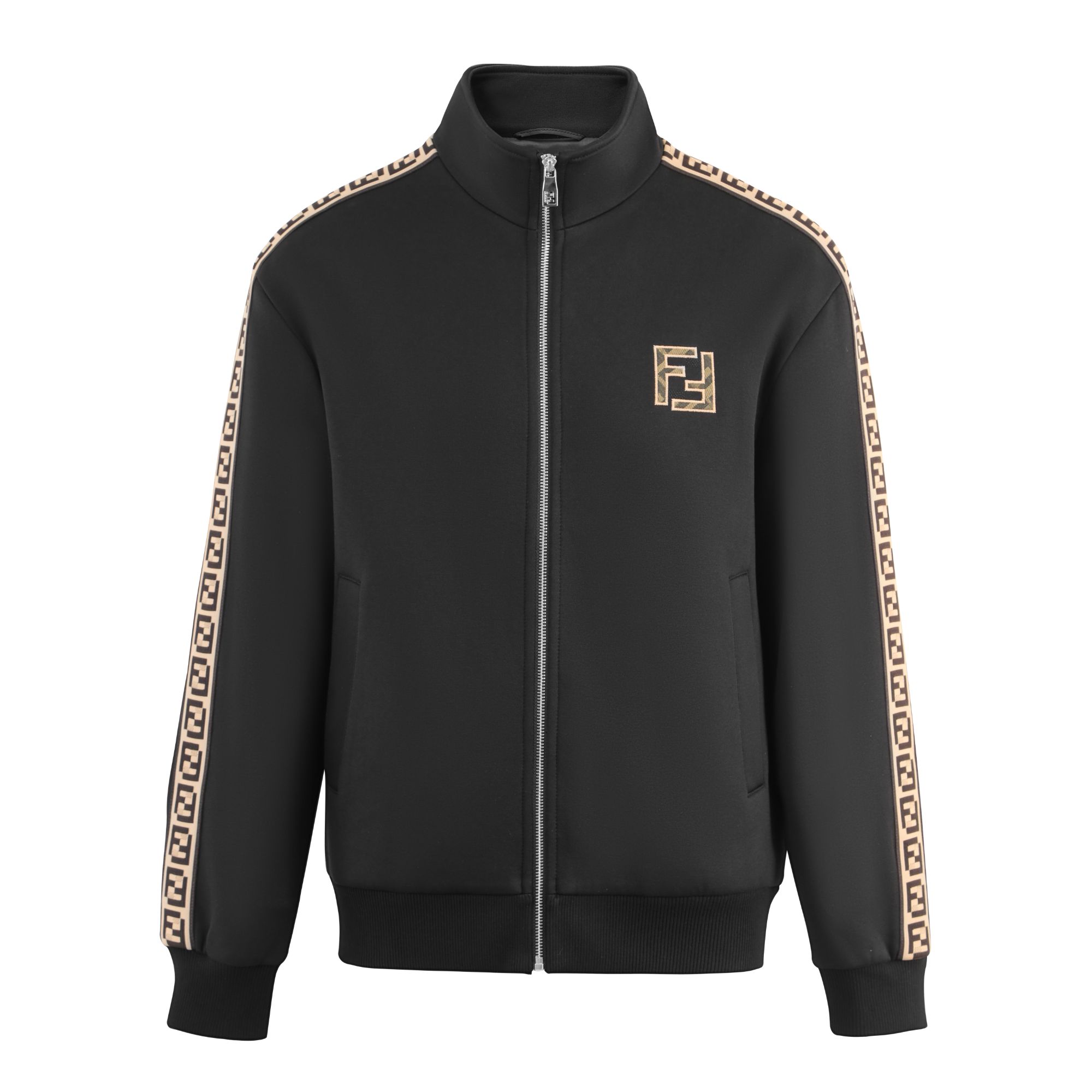 FENDPET25秋冬男士老花双F织带边条立领拉链运动休闲夹克外套