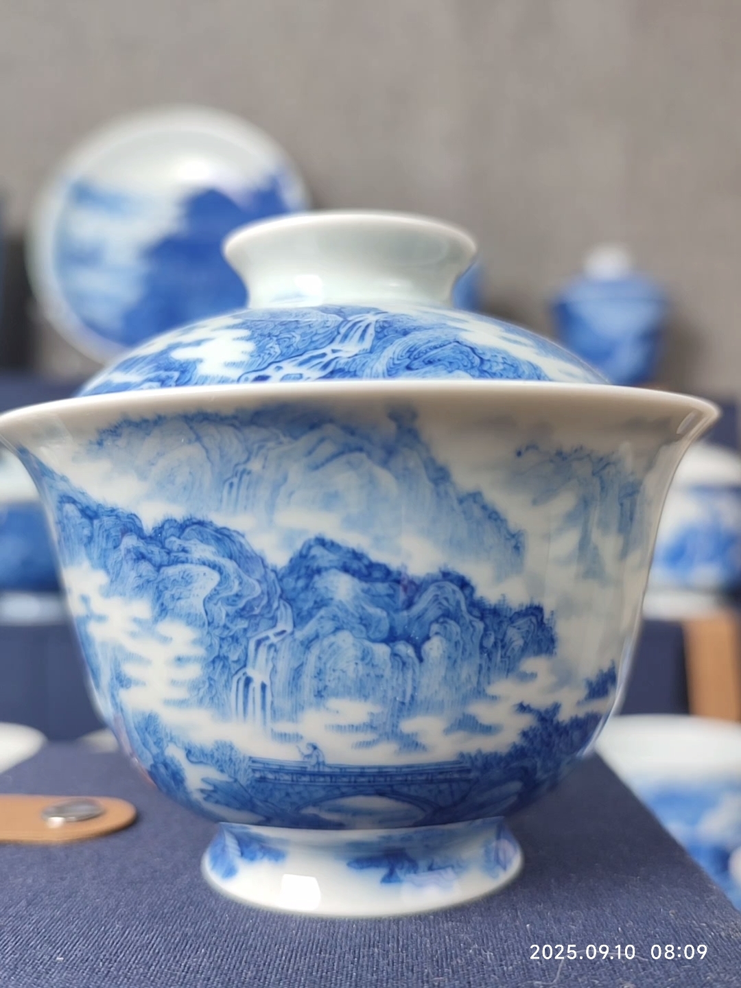 青花仙山楼阁二才盖碗泡茶实用茶具