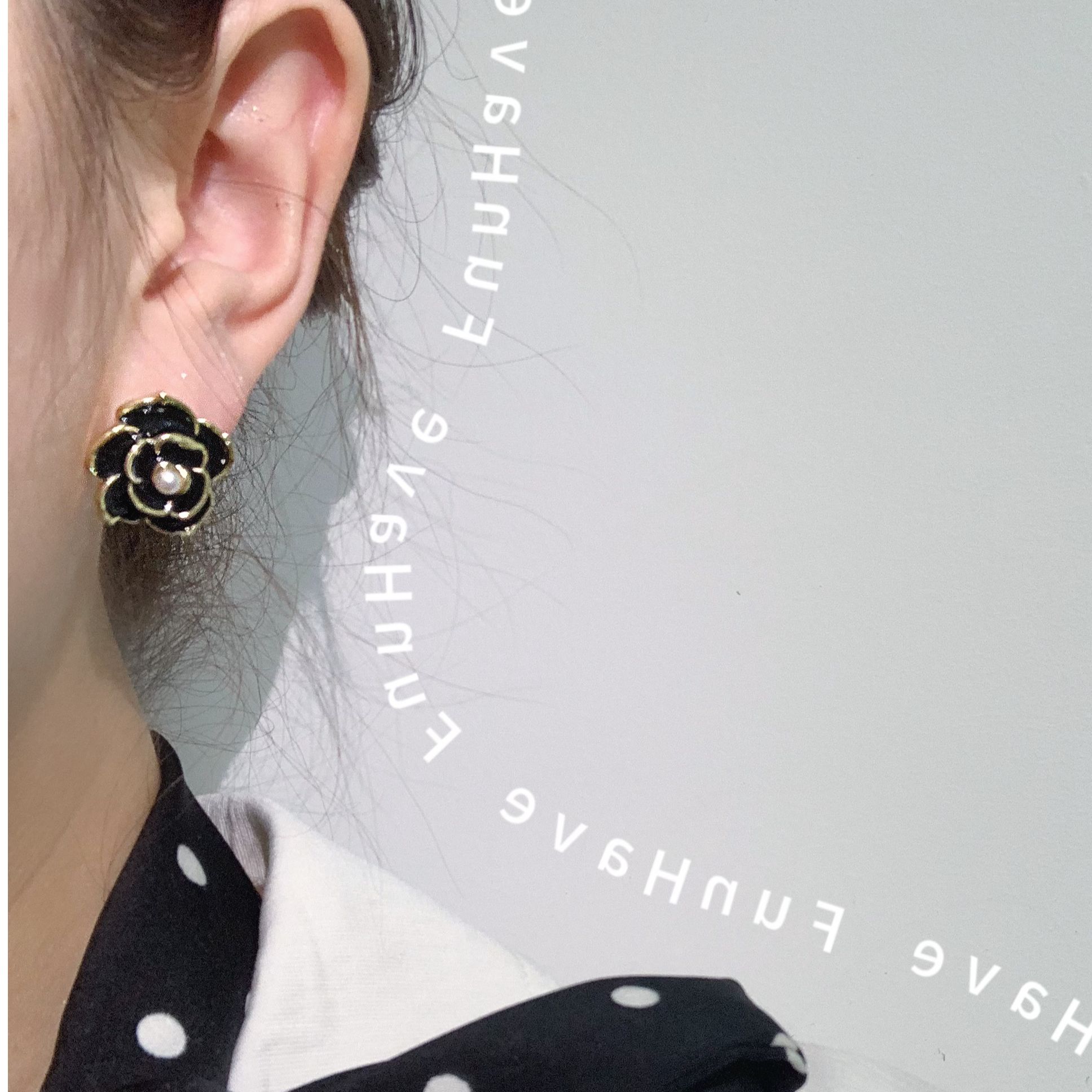 合金仿珍珠耳饰 HaveHun.山茶花.经典气质山茶花耳饰