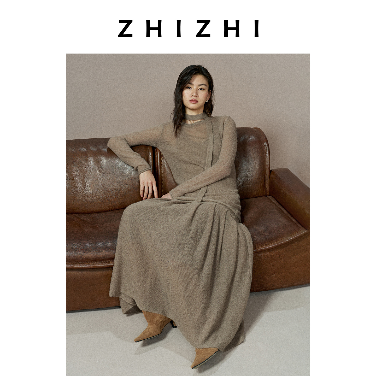 致知 惜双双 柔软两件套飘带毛织连衣裙休闲打底长裙ZZ2EWKLL112