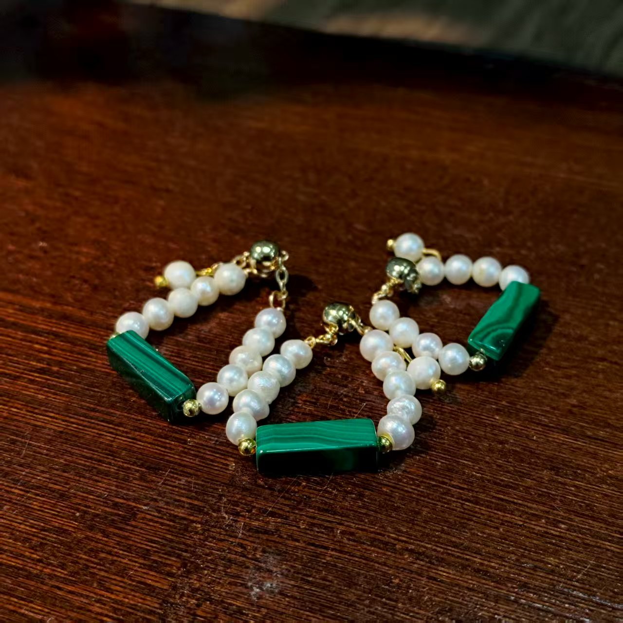 ［书记甄选］原创珍珠孔雀石戒指 约3mm 多样性发一件 A101