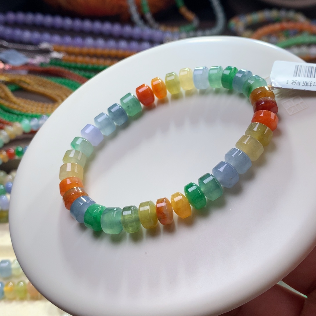 手链翡翠未镶嵌巨漏！货头闭眼拍！多巴胺冰浓艳彩多宝桶珠7.3~7.5