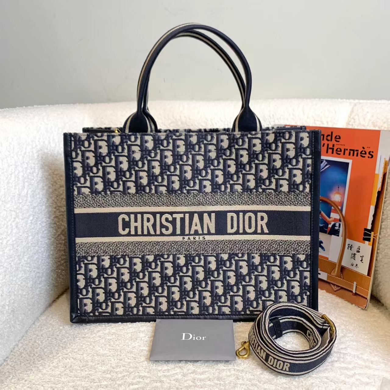 99新 DIOR/迪奥 壹臻/蓝色老花刺绣tote中号 76408502