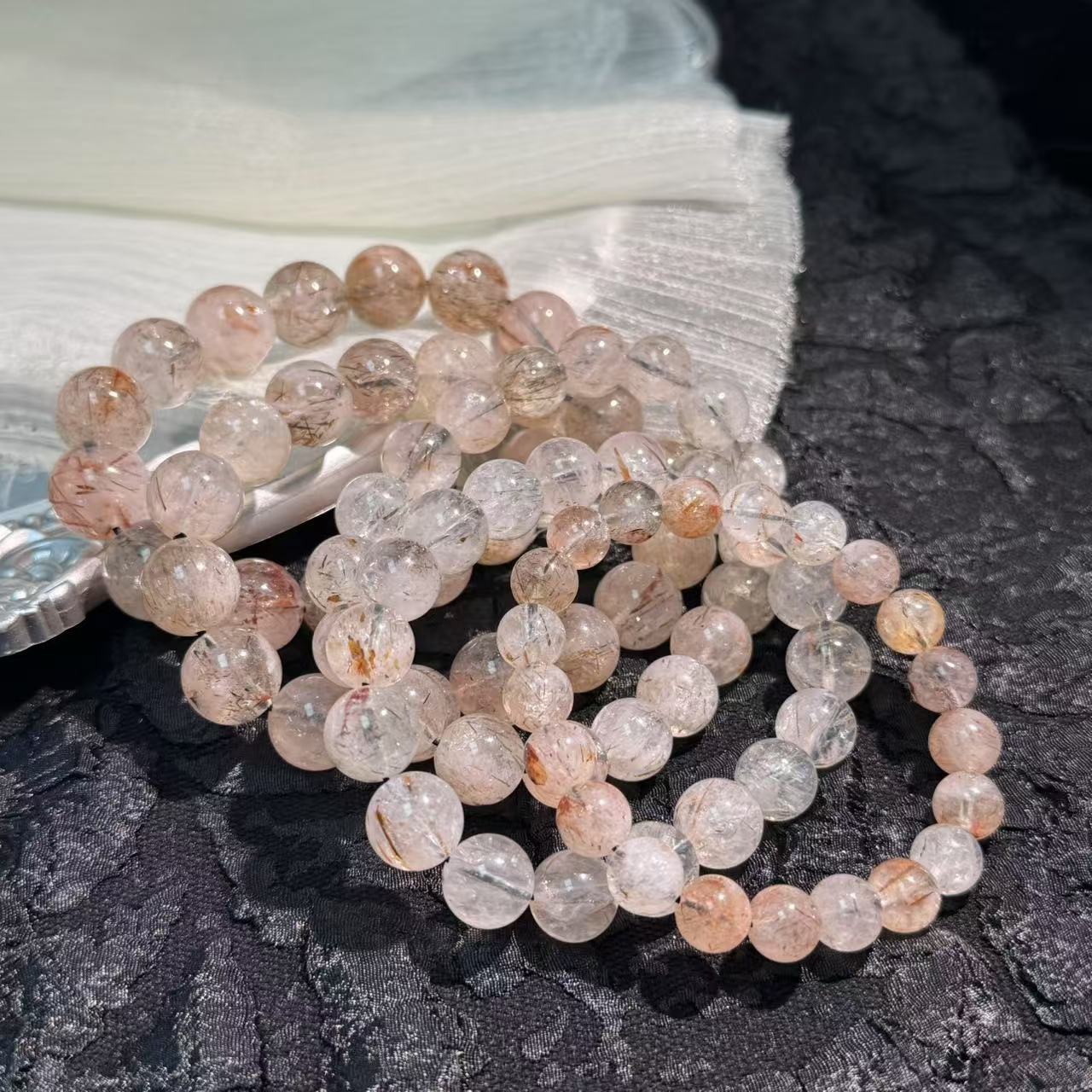 ZB天然黑金超七水晶素串手链
