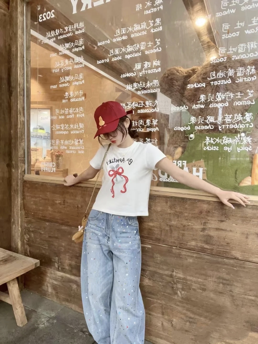 正尾2025夏款新品正品剪标烫钻弯刀牛仔裤