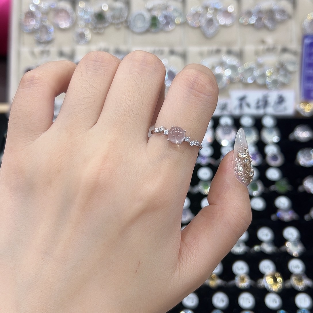 芙蓉石银S925镶嵌戒指
