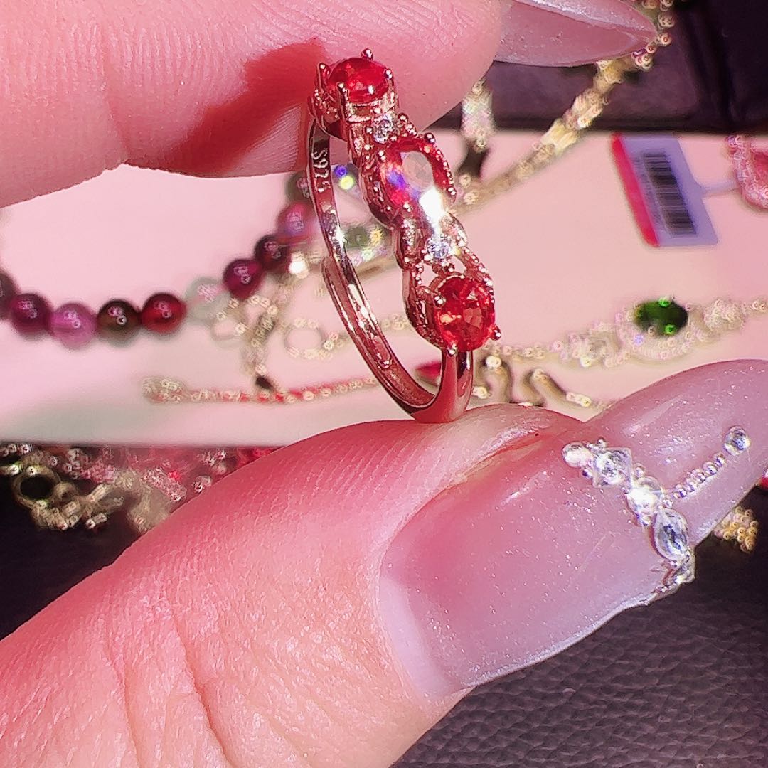 彩色蓝宝石戒指银S925镶嵌◇****◇