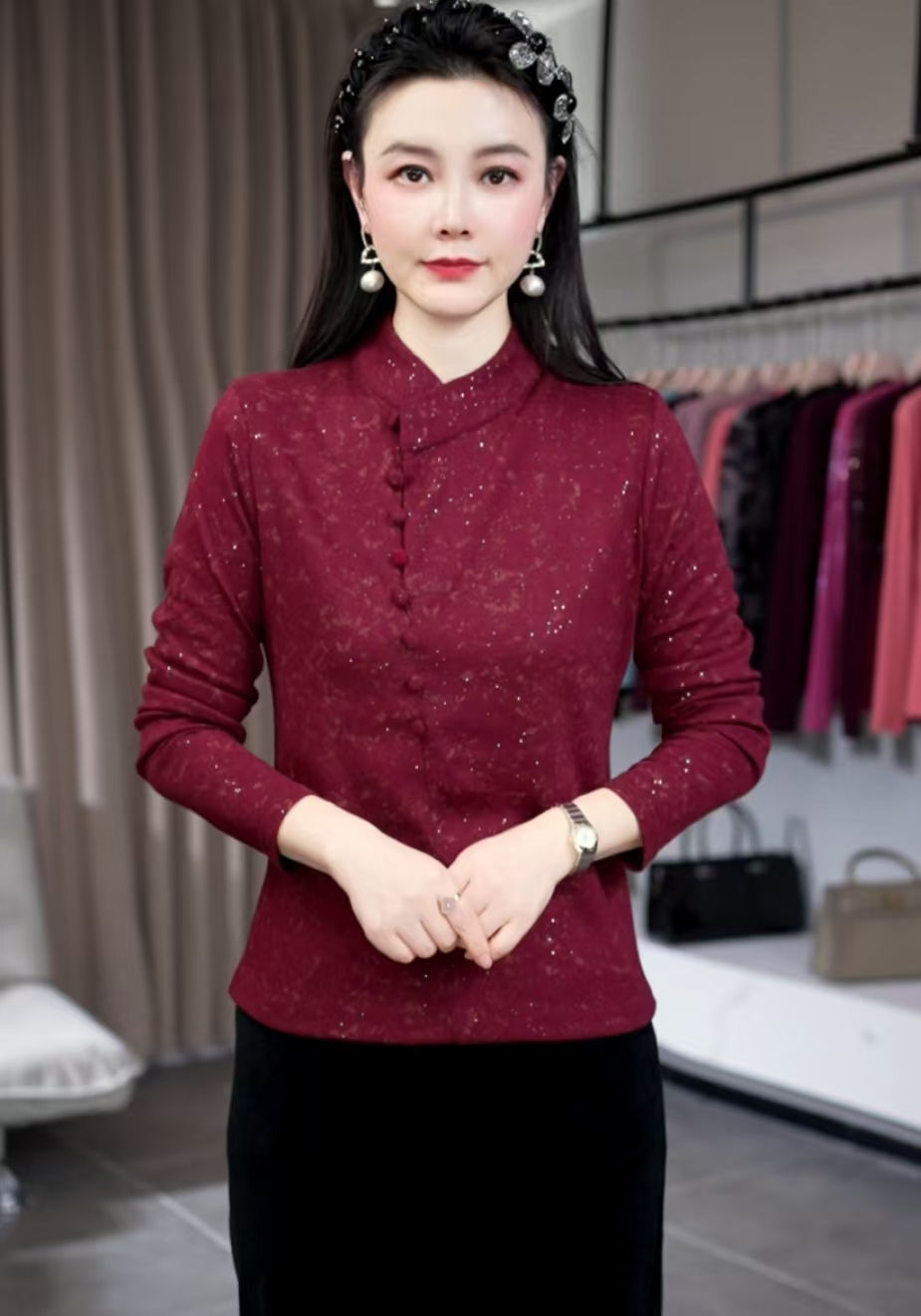 2025冬季新款女士长袖打底保暖气质显瘦百搭立领休闲外穿上衣