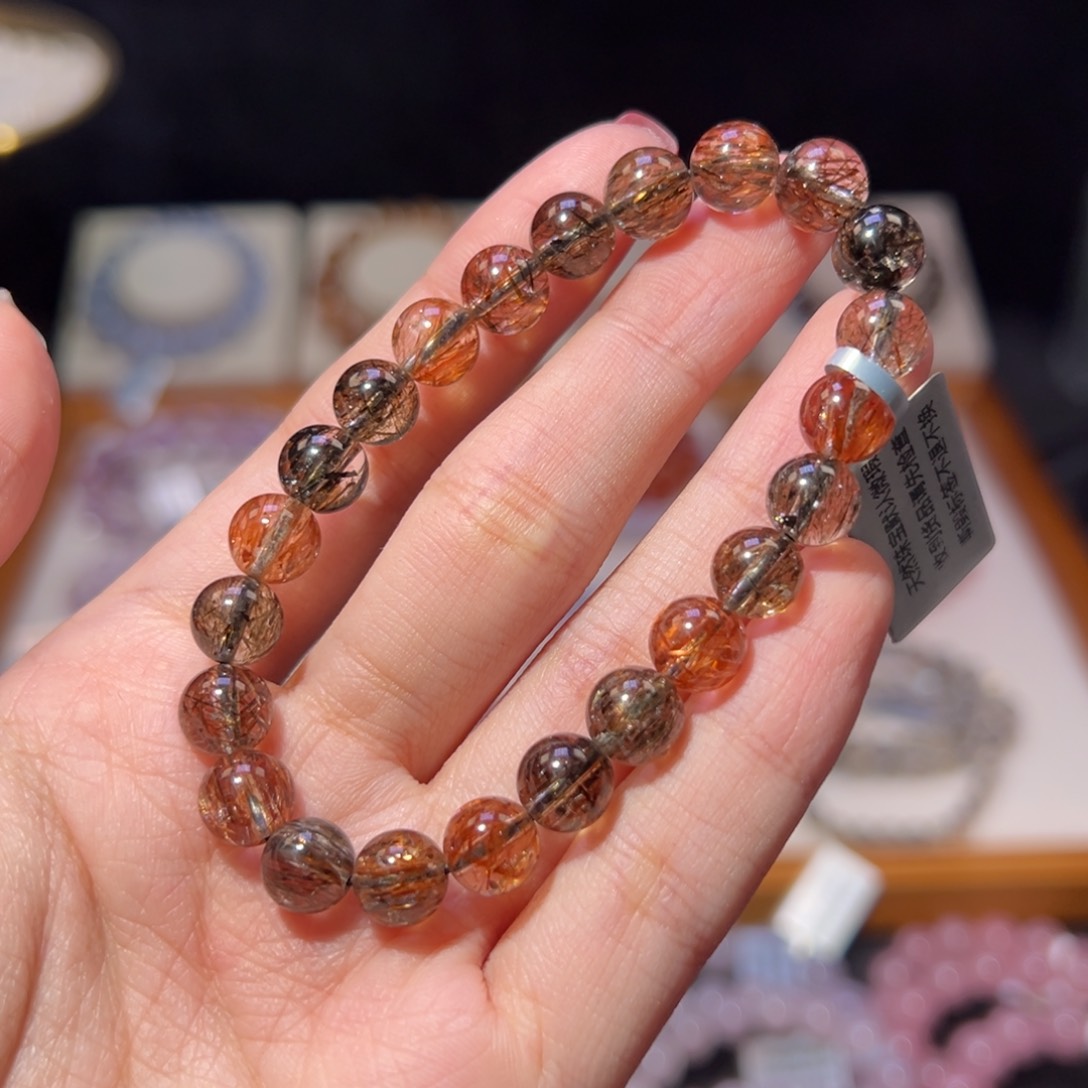 水晶手串未镶嵌8m收藏级顺发黑金超七