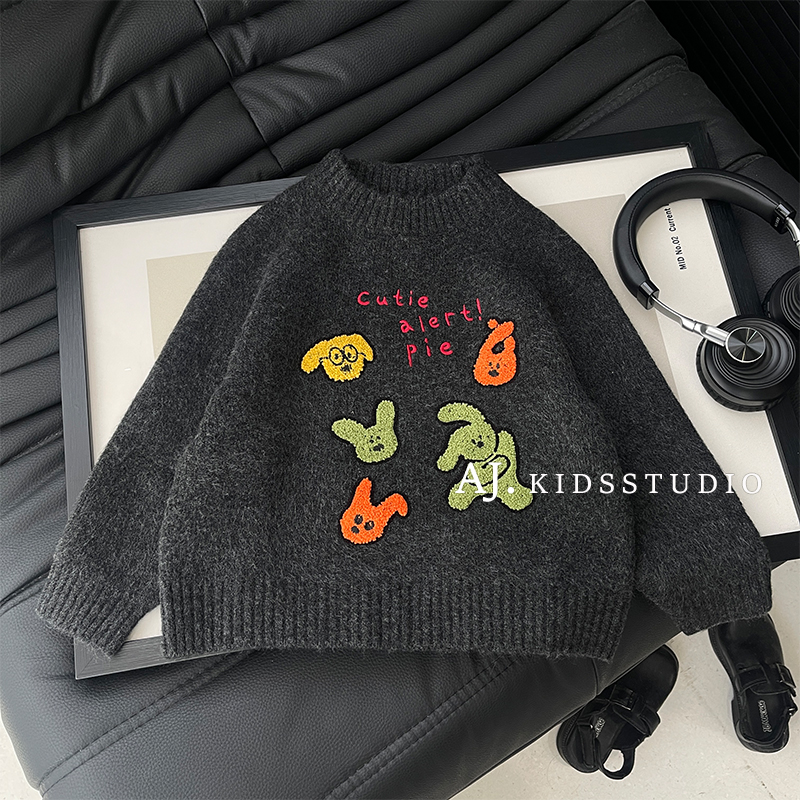 冬款儿童韩版时尚撞色趣味卡通套头软糯针织毛衣MPG7523