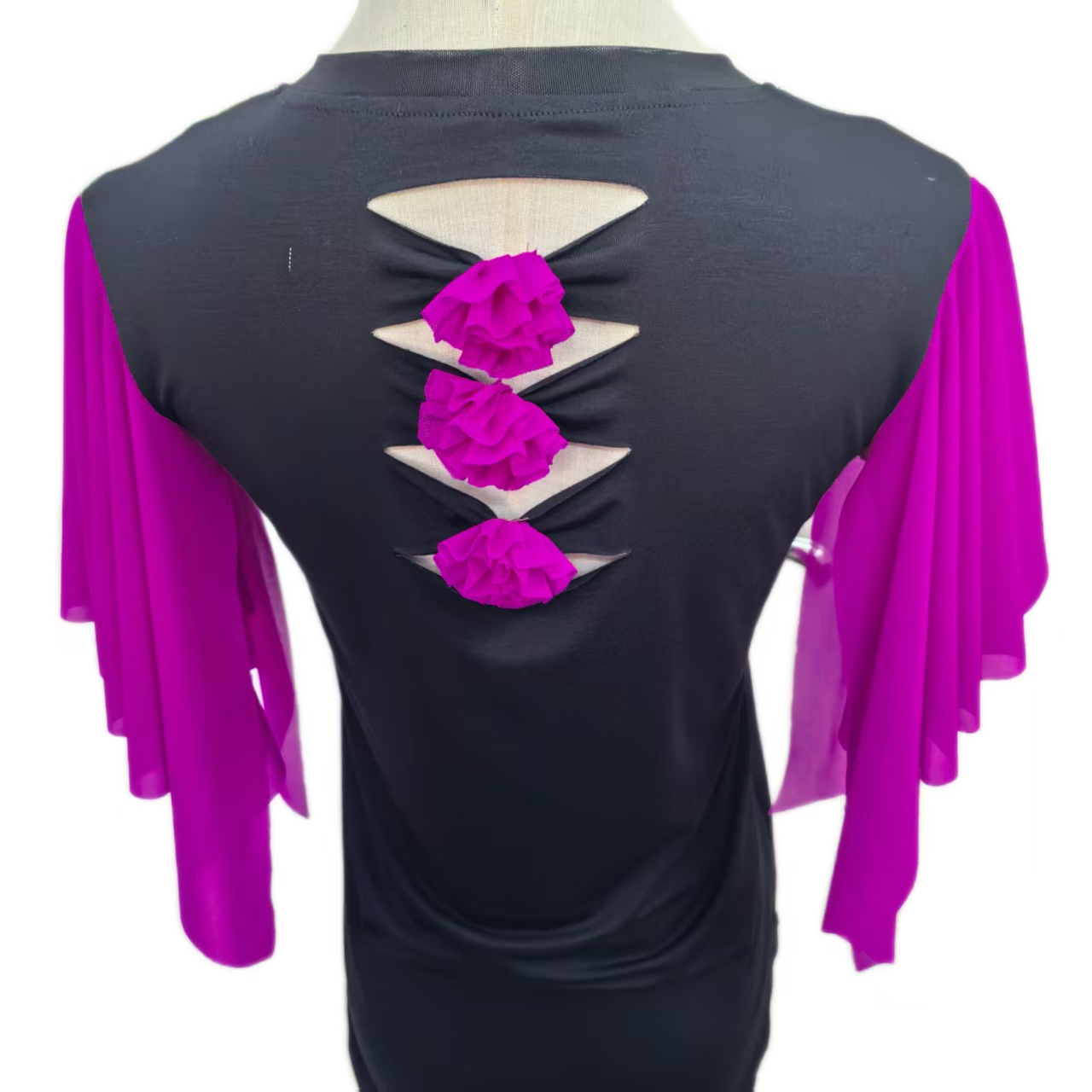 新款女士三朵花上衣拼接钻钻时尚气质舞服上衣拉丁舞吉特巴三步踩