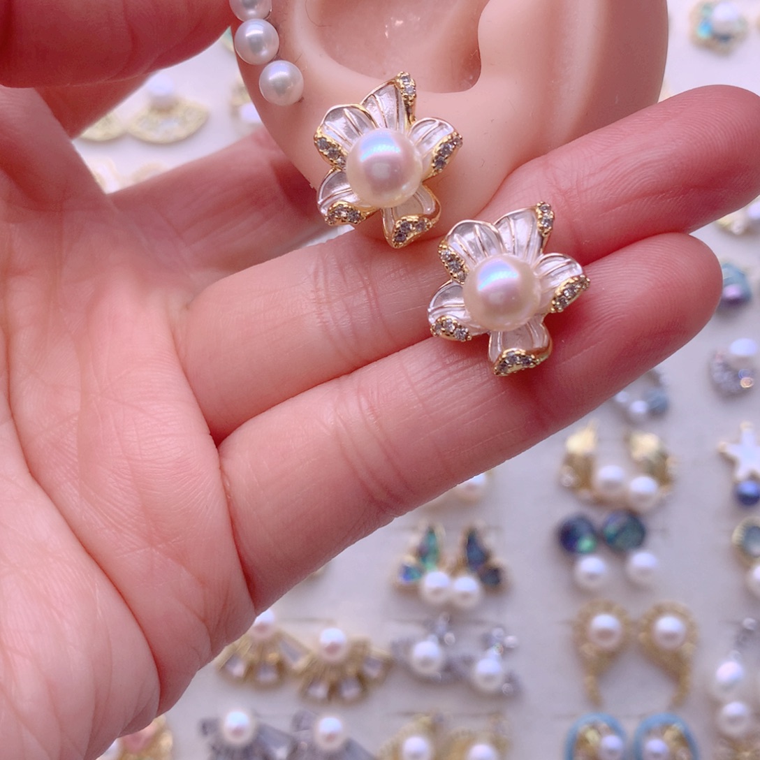 合金淡水珍珠耳饰