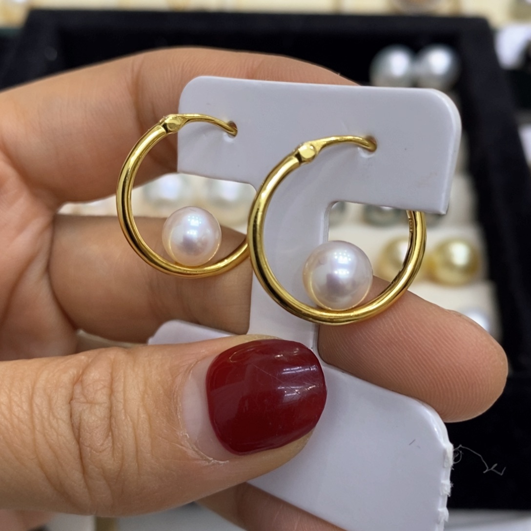 淡水珍珠耳饰银S925镀金镶嵌