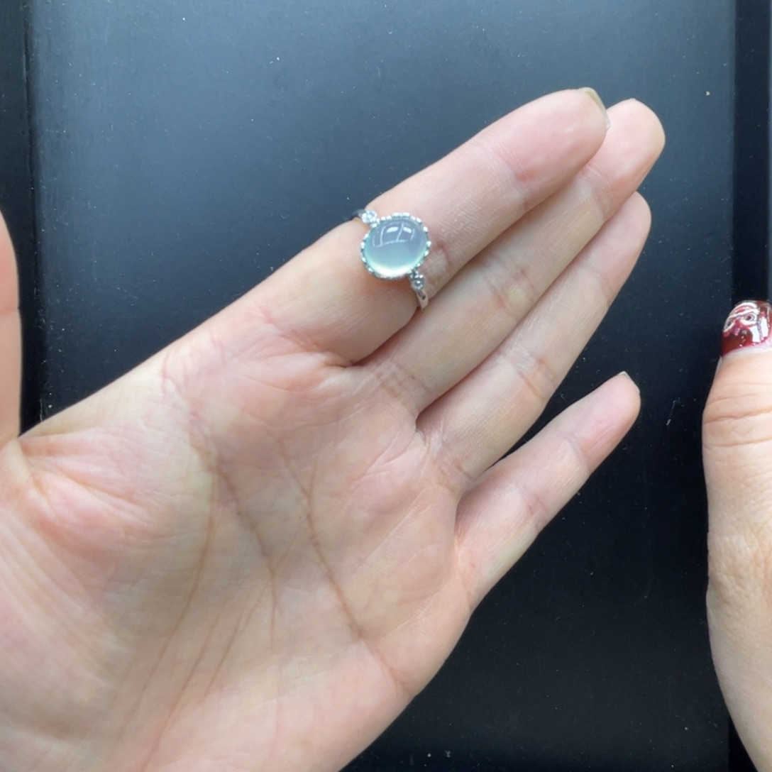 蛇纹石玉戒指银S925镶嵌