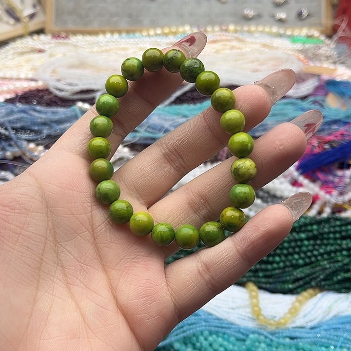 玛瑙/玉髓珠宝半成品未镶嵌9mm左右菜籽黄松石手串