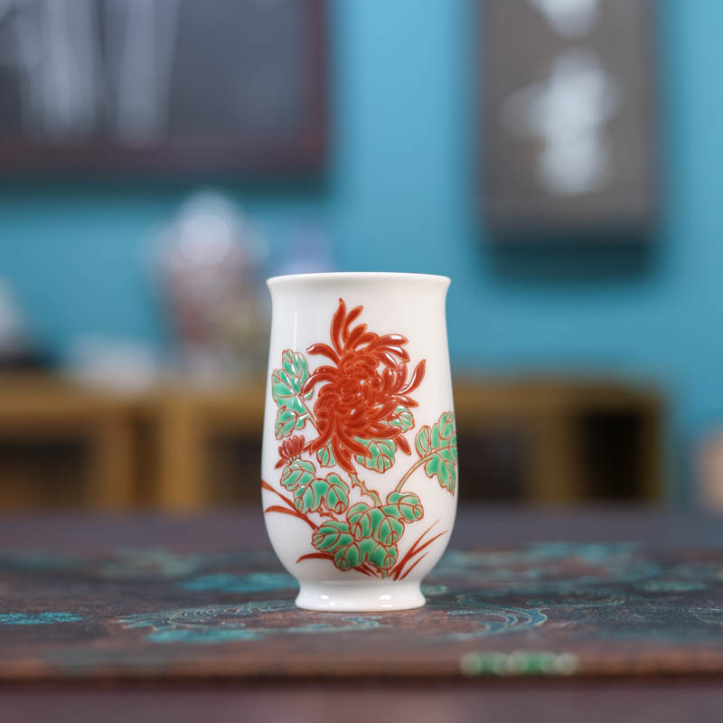 【阿茶】红绿彩菊花闻香杯（HLC-B-033）
