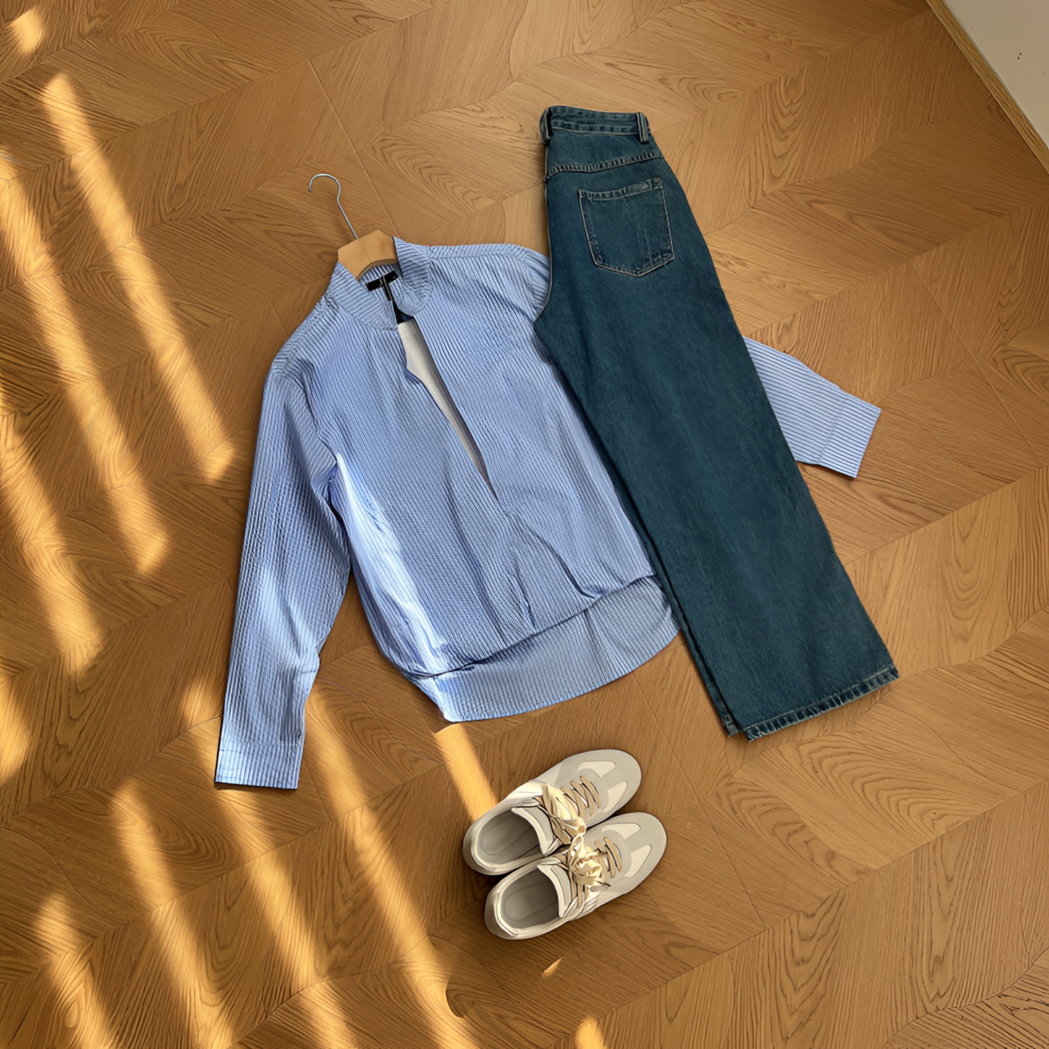 25FW /男士刺绣假两件条纹长袖衬衫情侣款百搭韩版百搭洋气衬衣潮