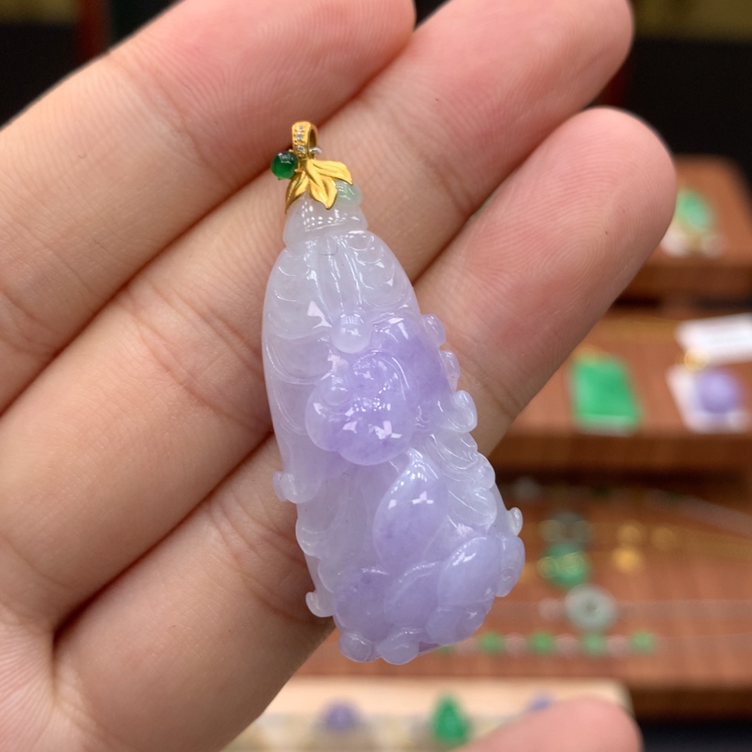 翡翠18K金镶嵌吊坠(不含链)