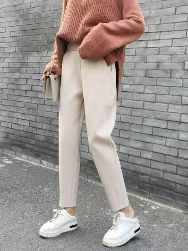 B80女士春秋季毛呢显瘦萝卜高要宽松休闲裤哈伦奶奶裤