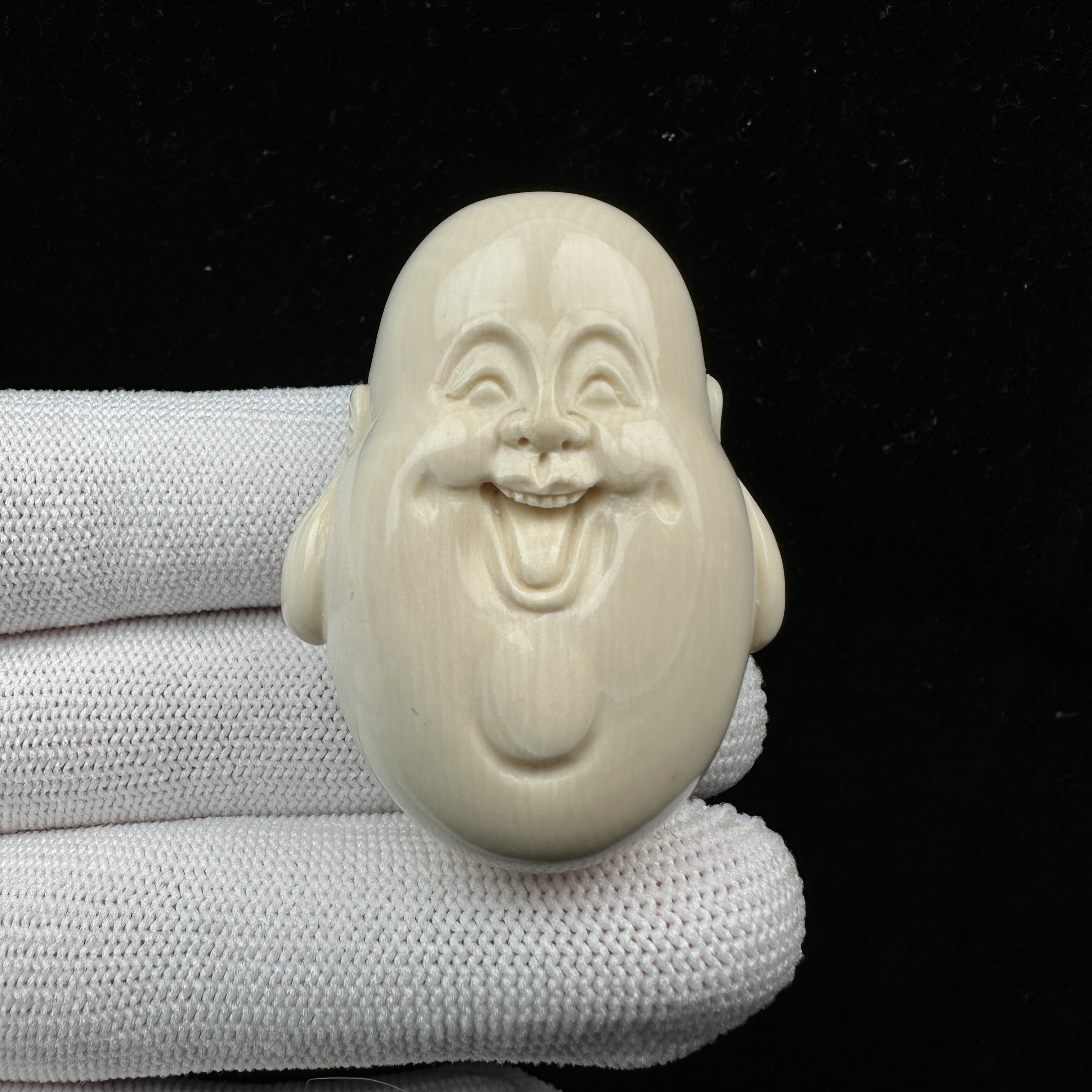 Z1003天然猛犸牙 弥勒佛雕刻佛头34x46x21mm支持鉴定 假一罚四