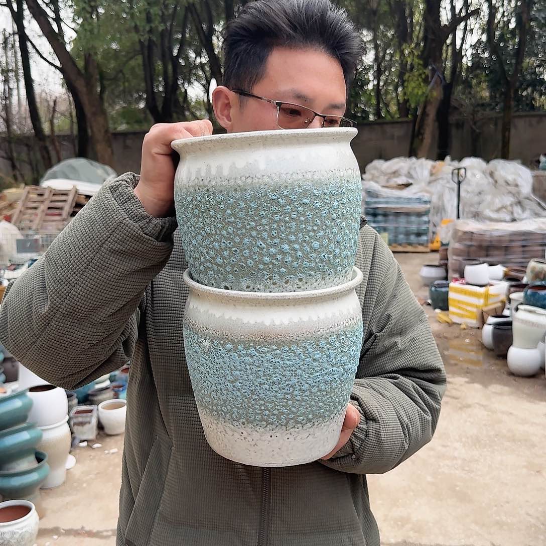 紫砂花盆口20高20（两个大口泡泡蓝