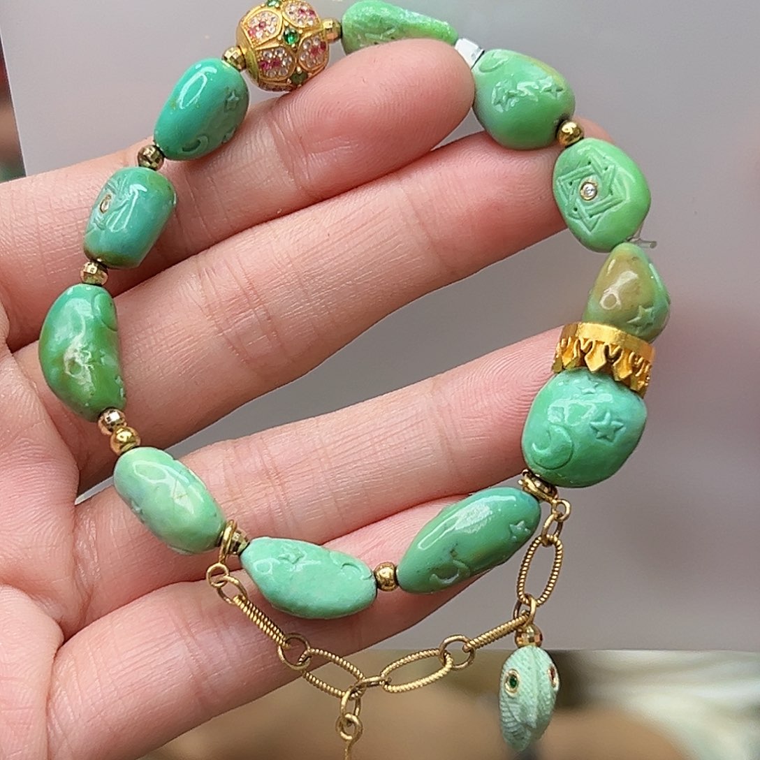 绿松石珠宝奇石18K金镶嵌