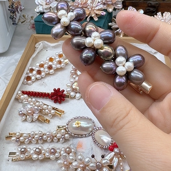 淡水珍珠发饰银S925镶嵌