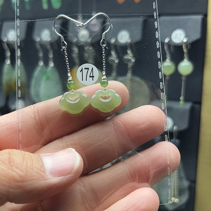 和田玉耳饰银S925镶嵌黄*