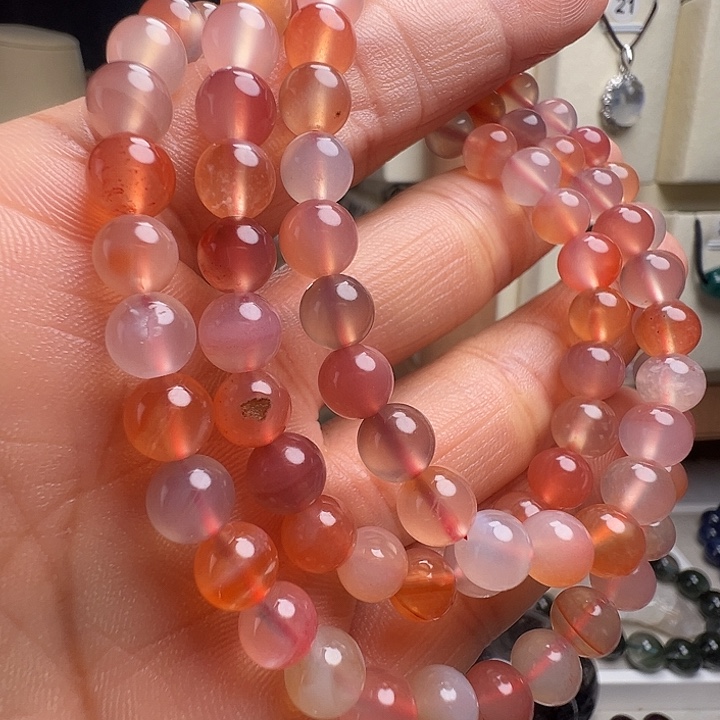 玛瑙/玉髓未镶嵌手链绕手三圈长链天然巴西糖果玛瑙