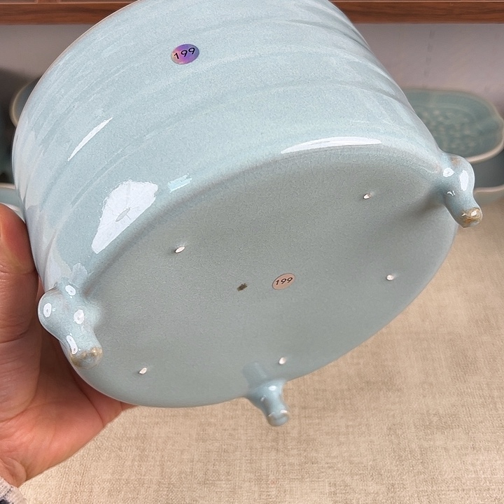 杯子瓷天青釉大号玄纹樽大瑕编号199不退不换