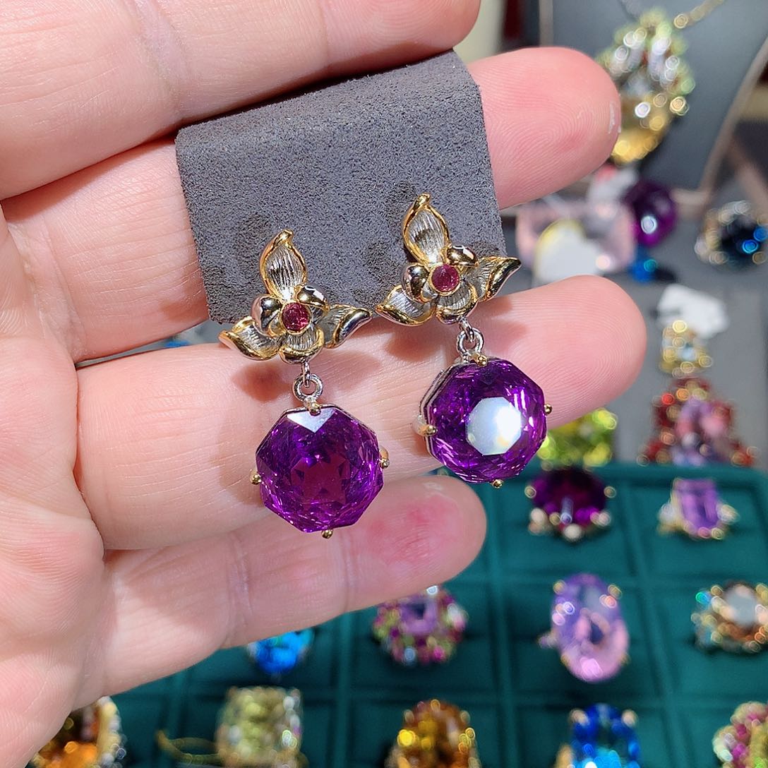 紫晶耳饰银S925镶嵌耳饰