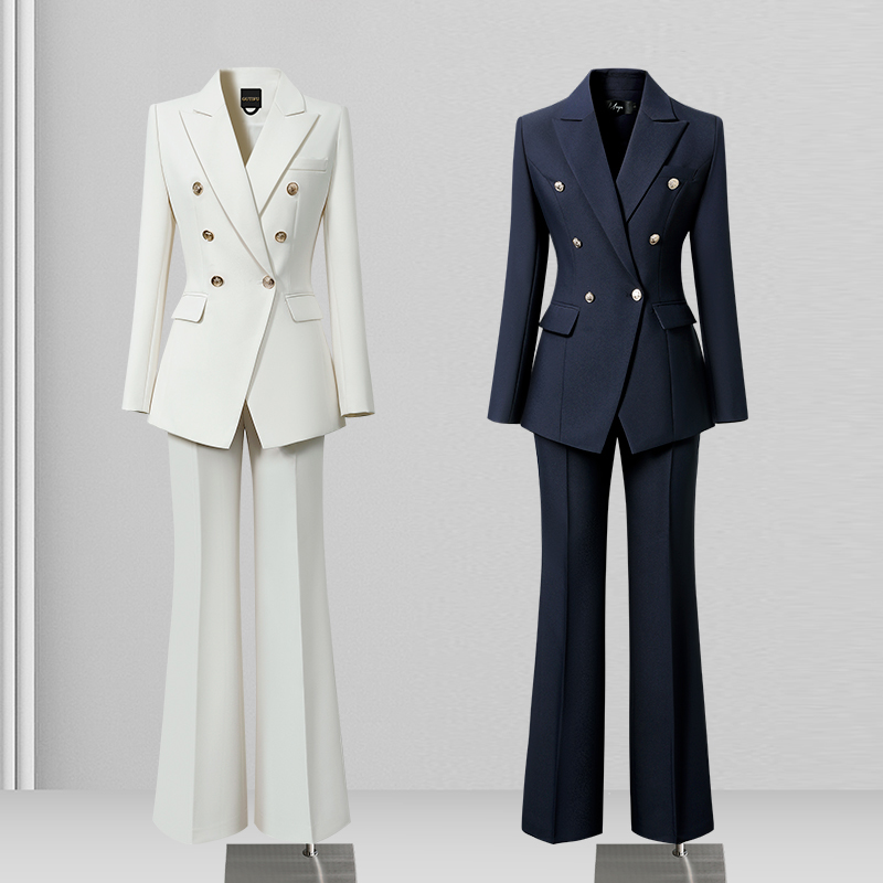 【西装套装】白色韩版轻奢洋气职业上档次女神范秋冬6粒扣长袖