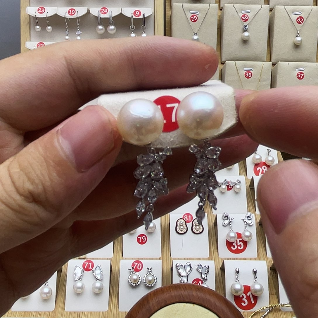 天***¥银S925镶嵌淡水珍珠耳饰马眼耳饰
