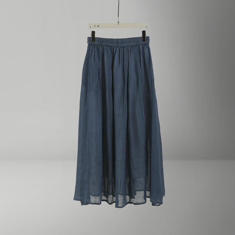 【SUYI原创高定】绣线高腰藏蓝苎麻半身裙
