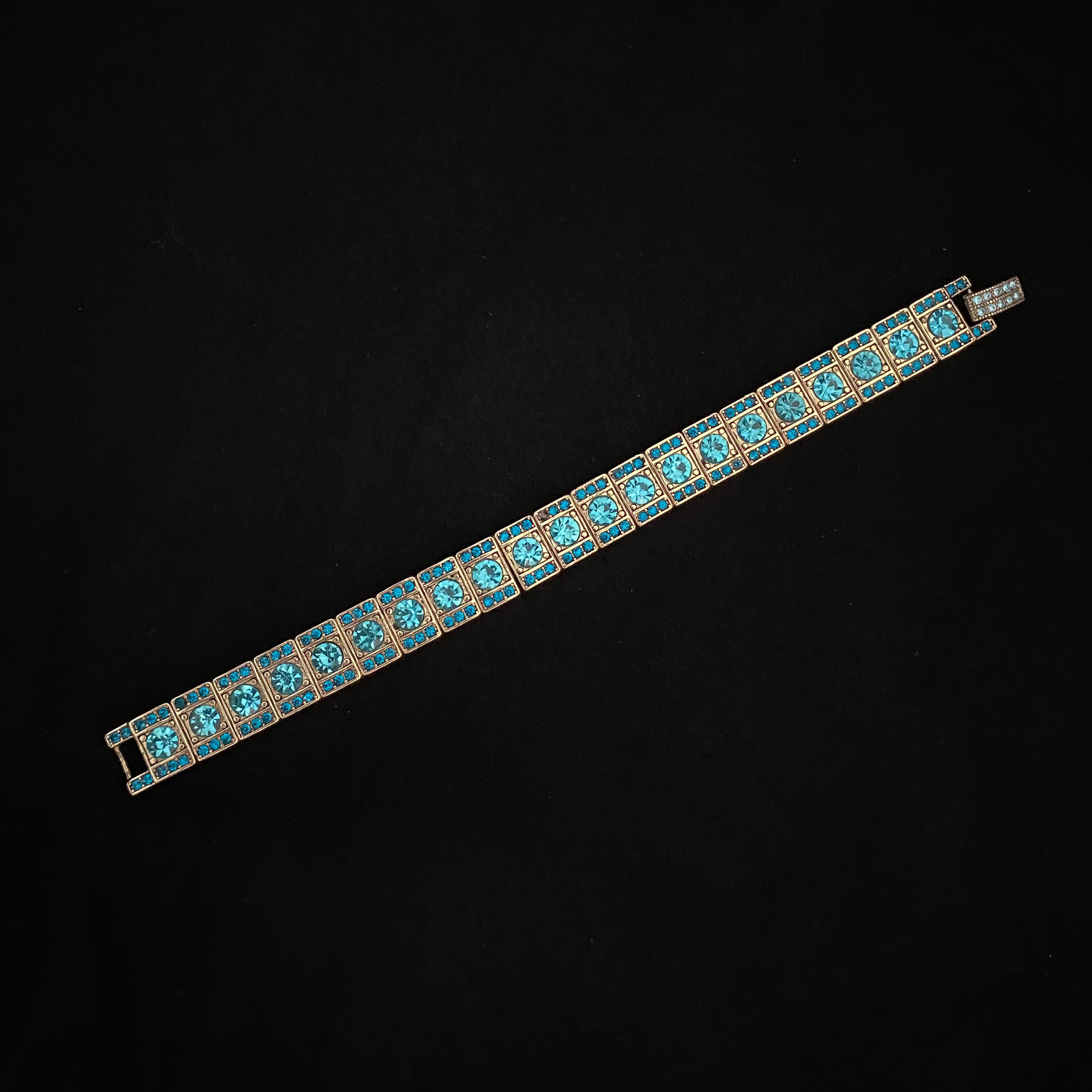 铜合金仿水晶手链 蓝色手链密镶满钻手链高级欧美复古轻奢重工