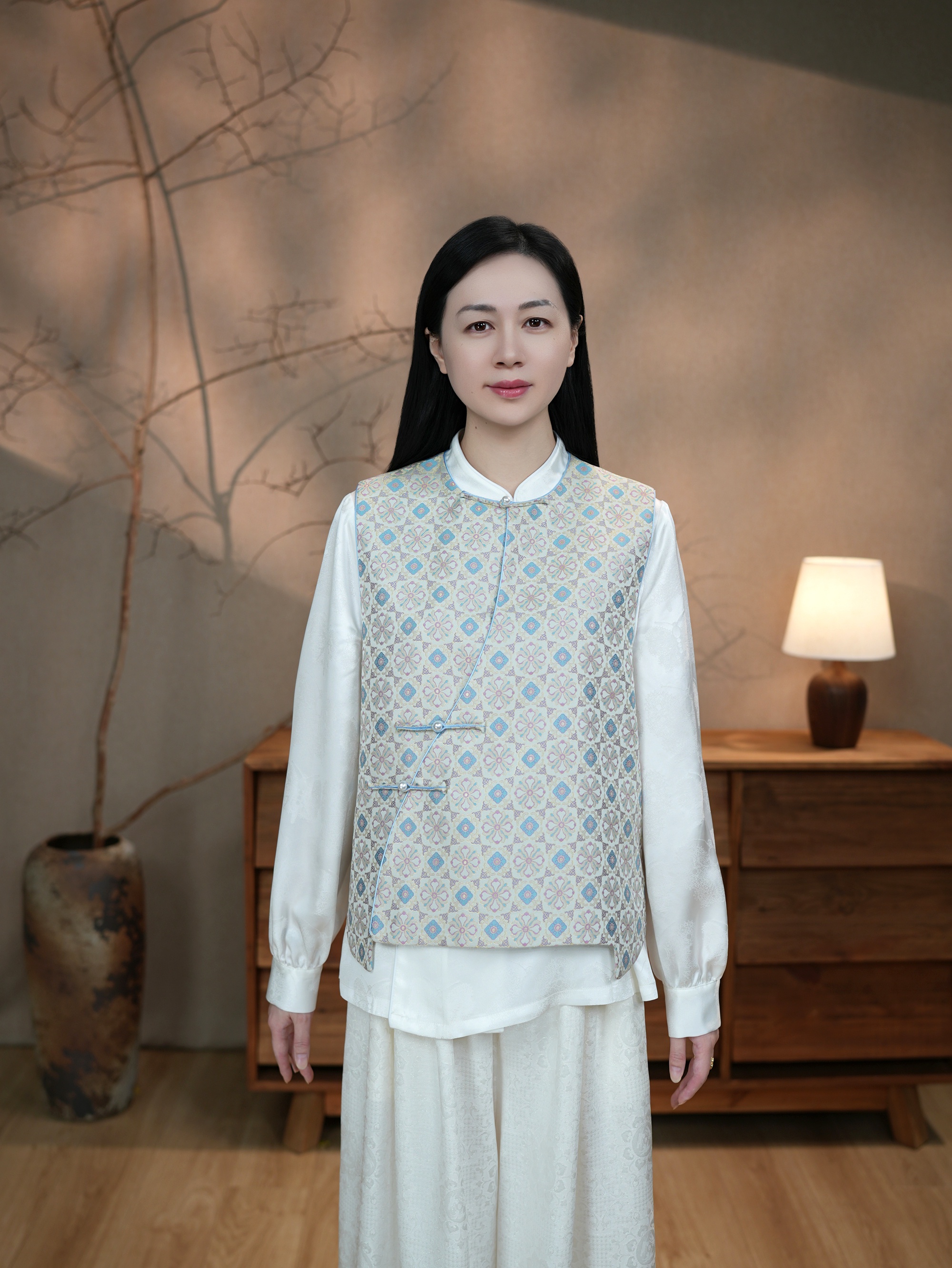 上久楷 杏黄地  宋锦女装 名家桑蚕丝带钢印新中式国风上衣马甲