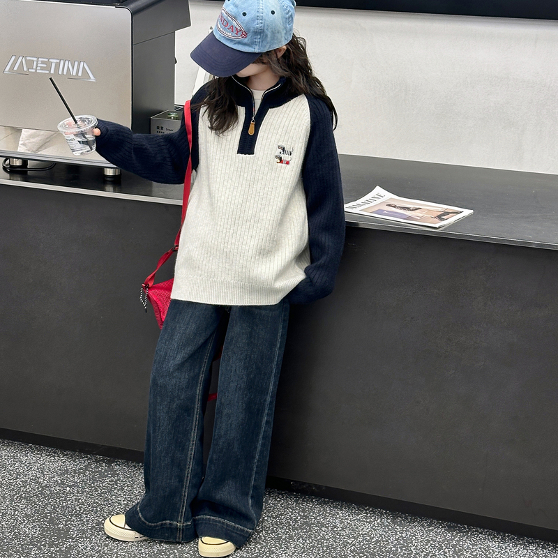 NK424女童针织毛衣2025秋冬季新款外穿宽松学院风12-18岁韩版宽松