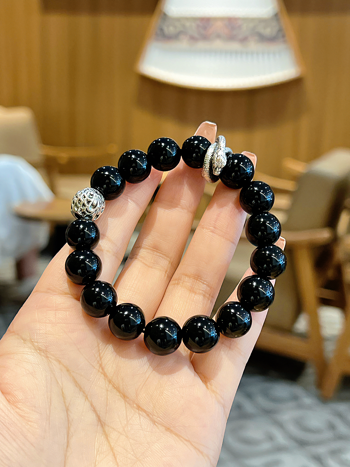 天然水晶黑曜石男女同款新店福利水晶手串