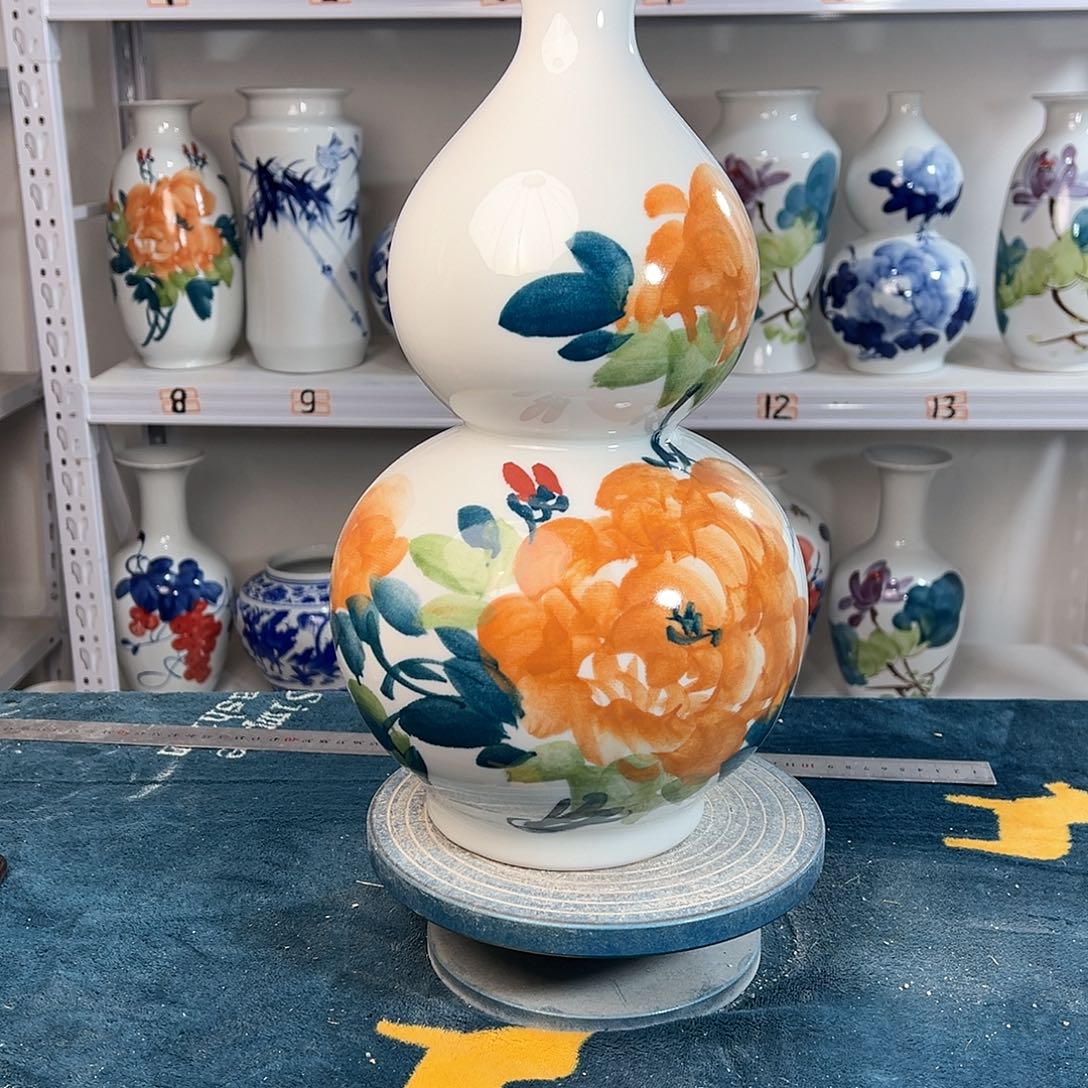 摆件景德镇陶瓷葫芦黄牡