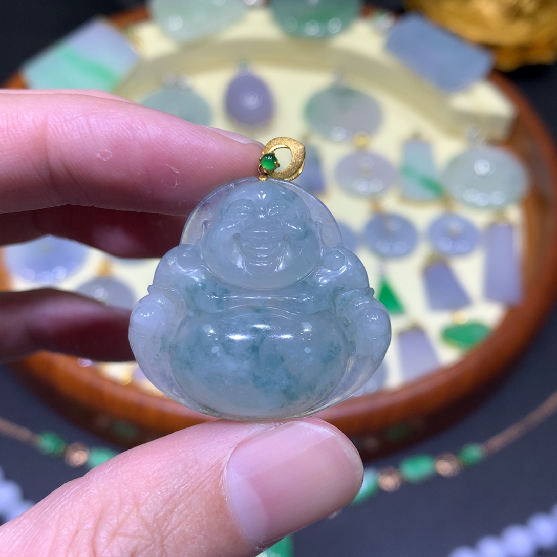 翡翠吊坠(不含链)18K金镶嵌