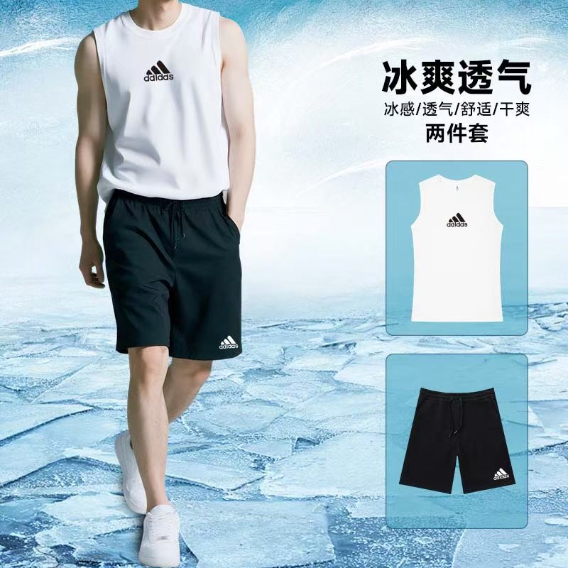 夏季新品男士休闲运动套装潮流百搭青少年冰丝情侣短袖t恤两件套