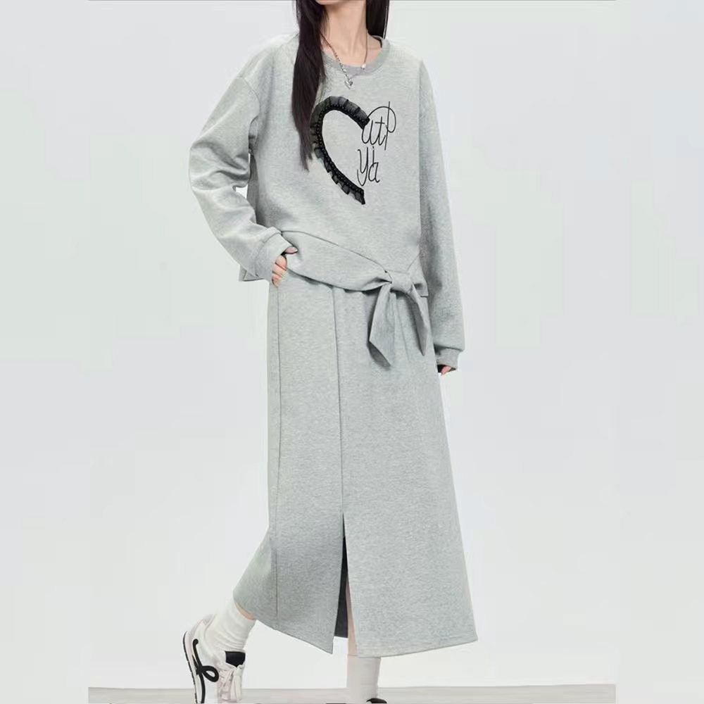 大码女装300斤胖MM时尚设计感清新简约气质显瘦两件套10074