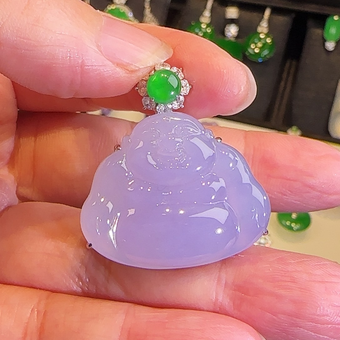 翡翠18K金镶嵌颈饰紫罗兰佛公吊坠